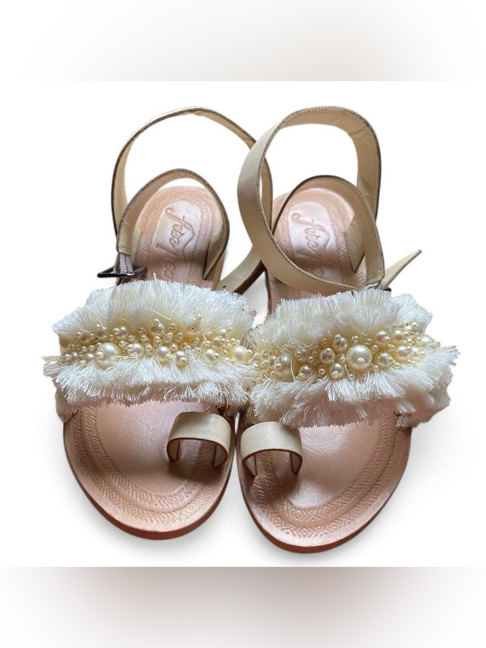 Free People Sun Peaks Embellished Pearl Leather Sandals Size 36
